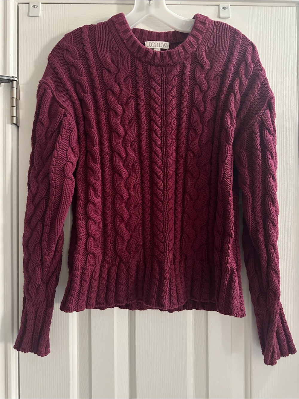 J. Crew Cable Knit Sweater M Chunky Fisherman Burgundy Wine Classic Preppy - Picture 2 of 8